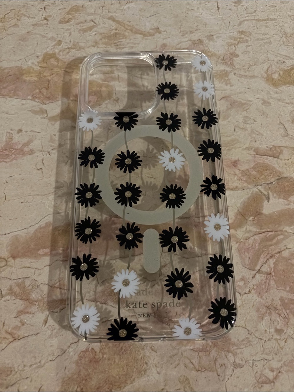 kate spade Clear Daisy MagSafe-Compatible iPhone 15 ProMax Case in Black & White - Picture 2 of 3
